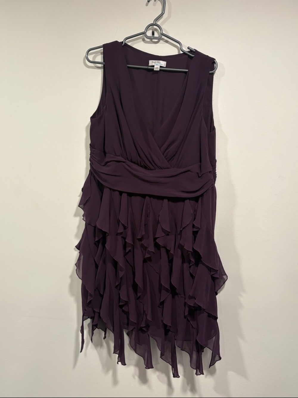Ivy & Blu sleeveless chiffon cocktail dress in a deep purple or plum color